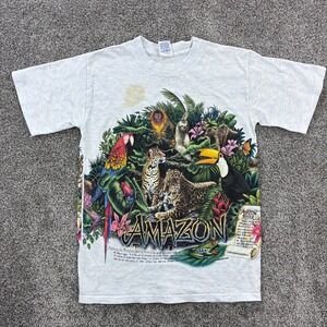 Vintage Amazon‎ Rainforest Shirt Mens Small Gray Nature Animals Wildlife